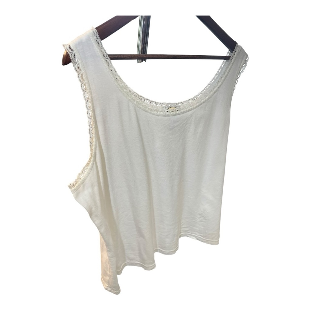 Talbots Woman White 100% Cotton Lace Trim Women's Micro Ribbed Tank Top 2X - Picture 5 of 11